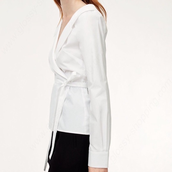 Aritzia Babaton Hasina Wrap Blouse White Cotton - Picture 5 of 13